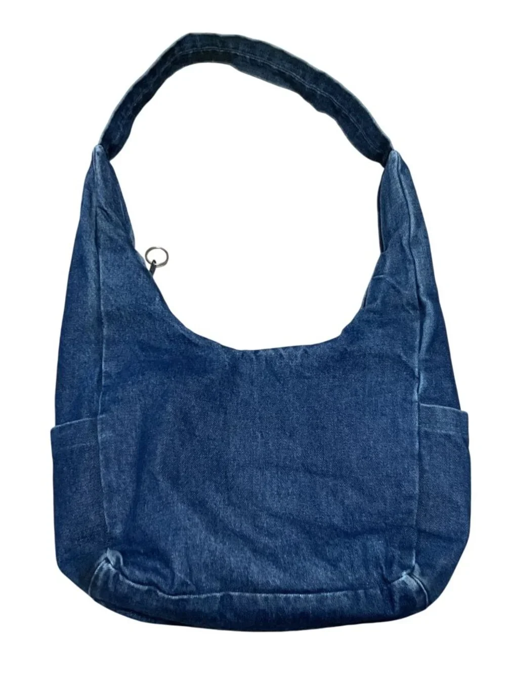 Vtg Denim Hobo Shoulder Bag With Embroidered Cactus Southwestern Design Womens